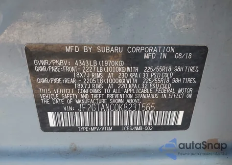 2019 Subaru Crosstrek 2.0I Limited из США, поврежденный, VIN JF2GTANC0K8231565